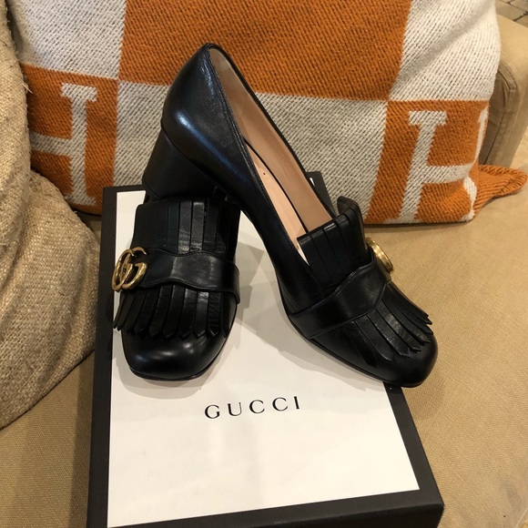 gucci leather mid heel pump